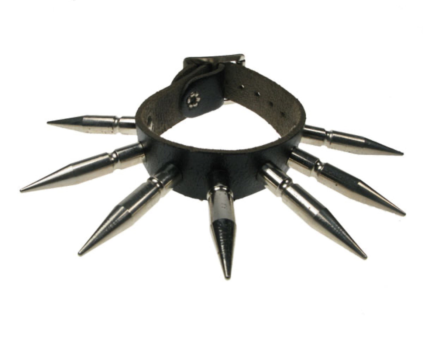 WB456 1 ROW LARGE SPIKE Leather Wristband - Black