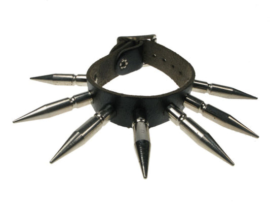 WB456 1 ROW LARGE SPIKE Leather Wristband - Black