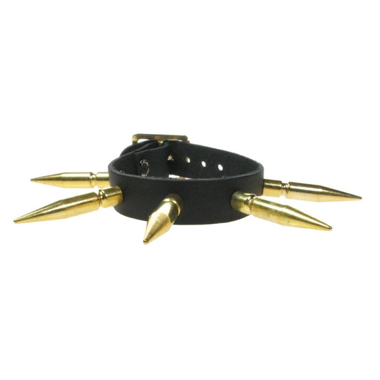 WB456 1 ROW GOLD LARGE SPIKE Leather Wristband - Black