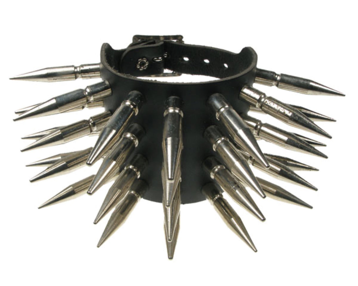 WB459 4 ROW LARGE SPIKE Leather Wristband - Black
