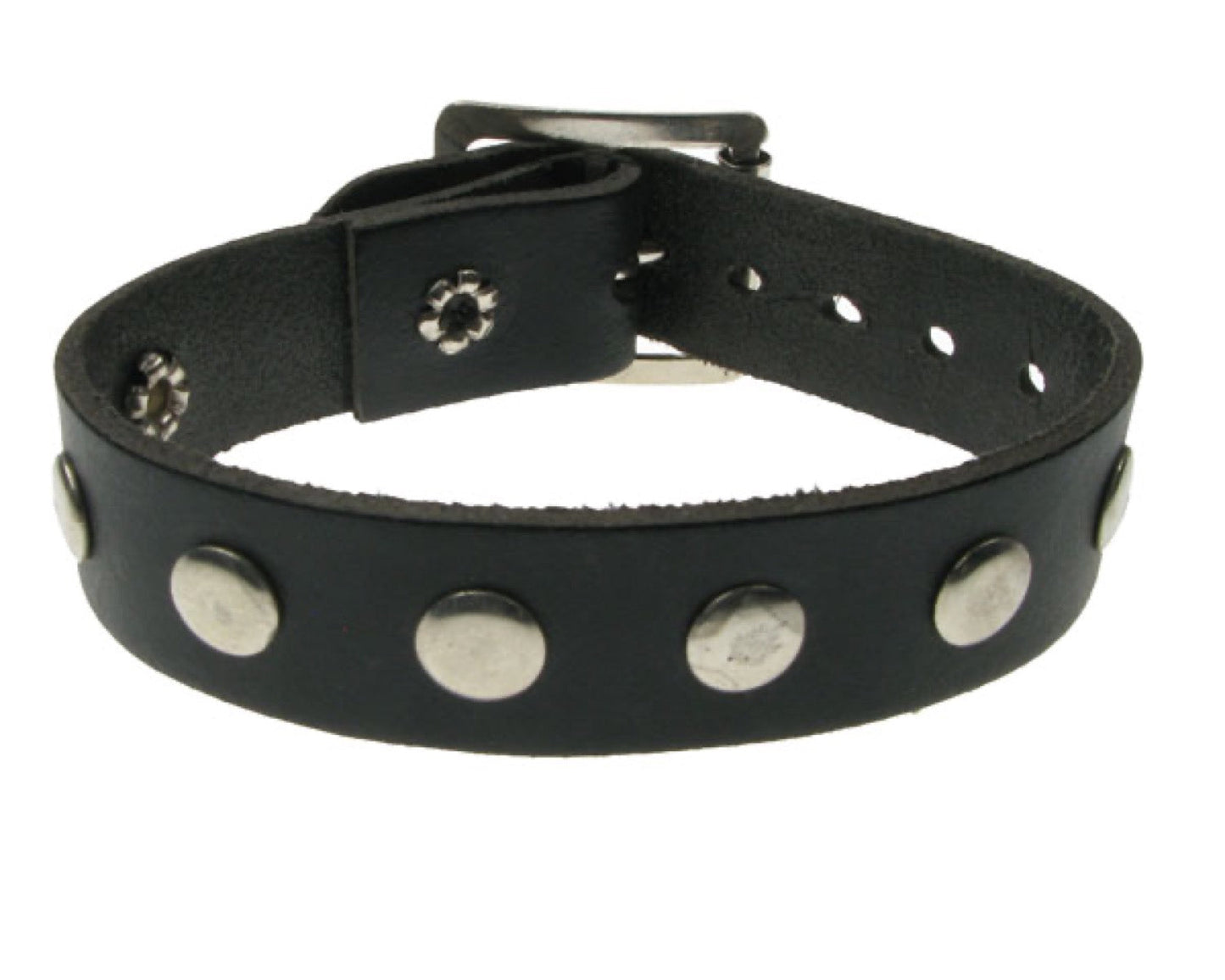 WB465 1 ROW FLAT STUD WB Leather Wristband - BLACK