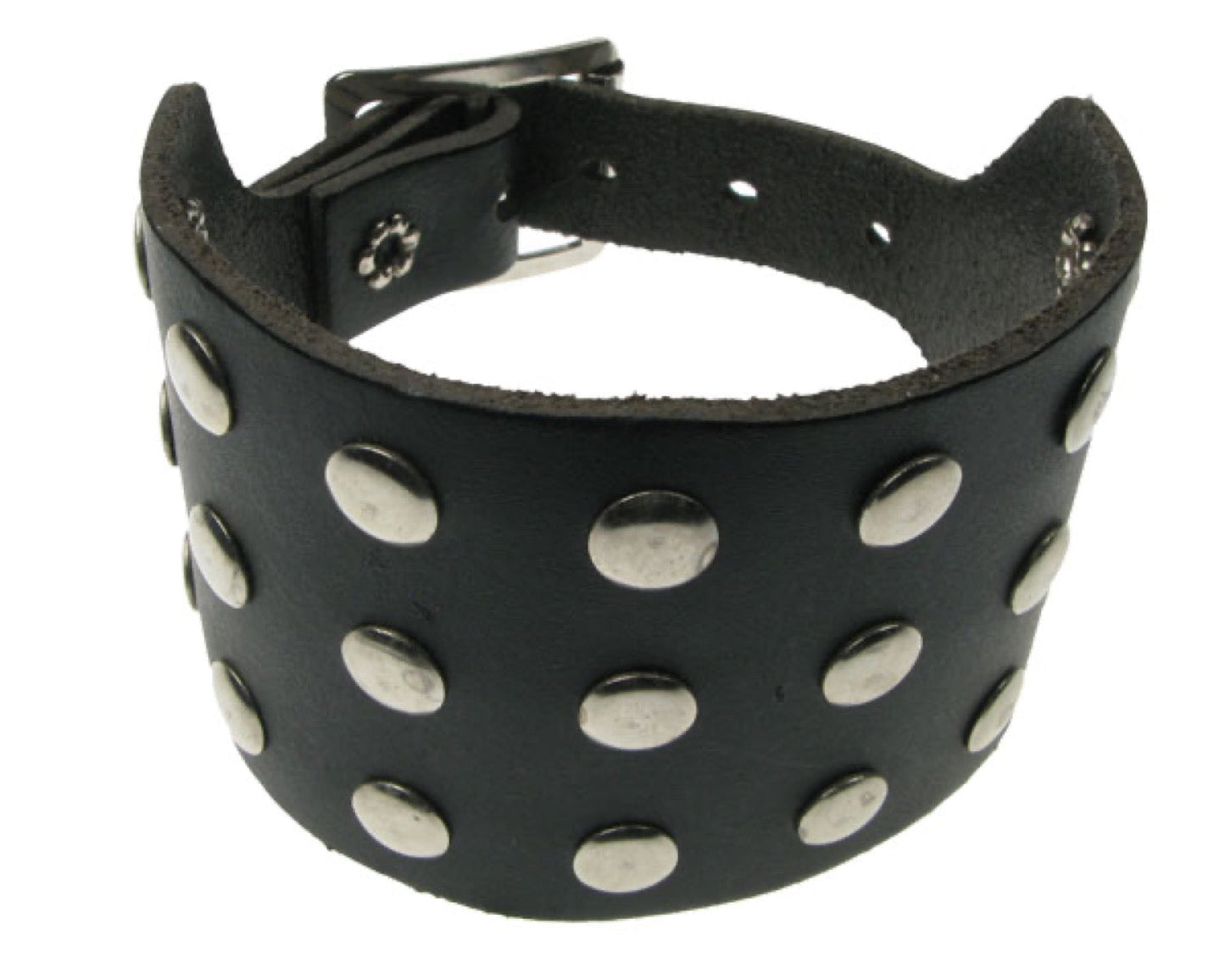 WB467 3 ROW FLAT STUD WB Leather Wristband - BLACK