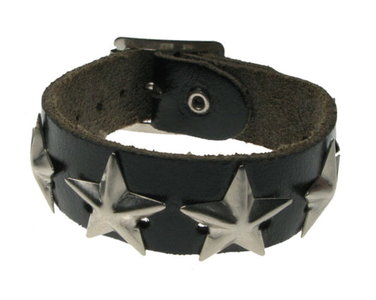 WB475 1 ROW STAR Leather Wristband - Black
