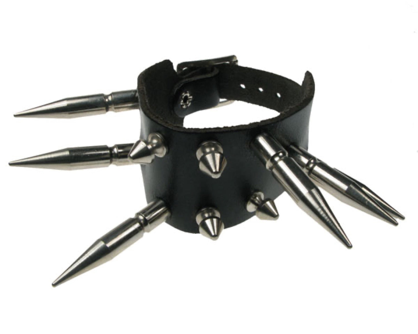 WB482 2 ROW WIDTH, LARGE SPIKE AND SMALL SPIKE ASSORTED Leather Wristband - Black