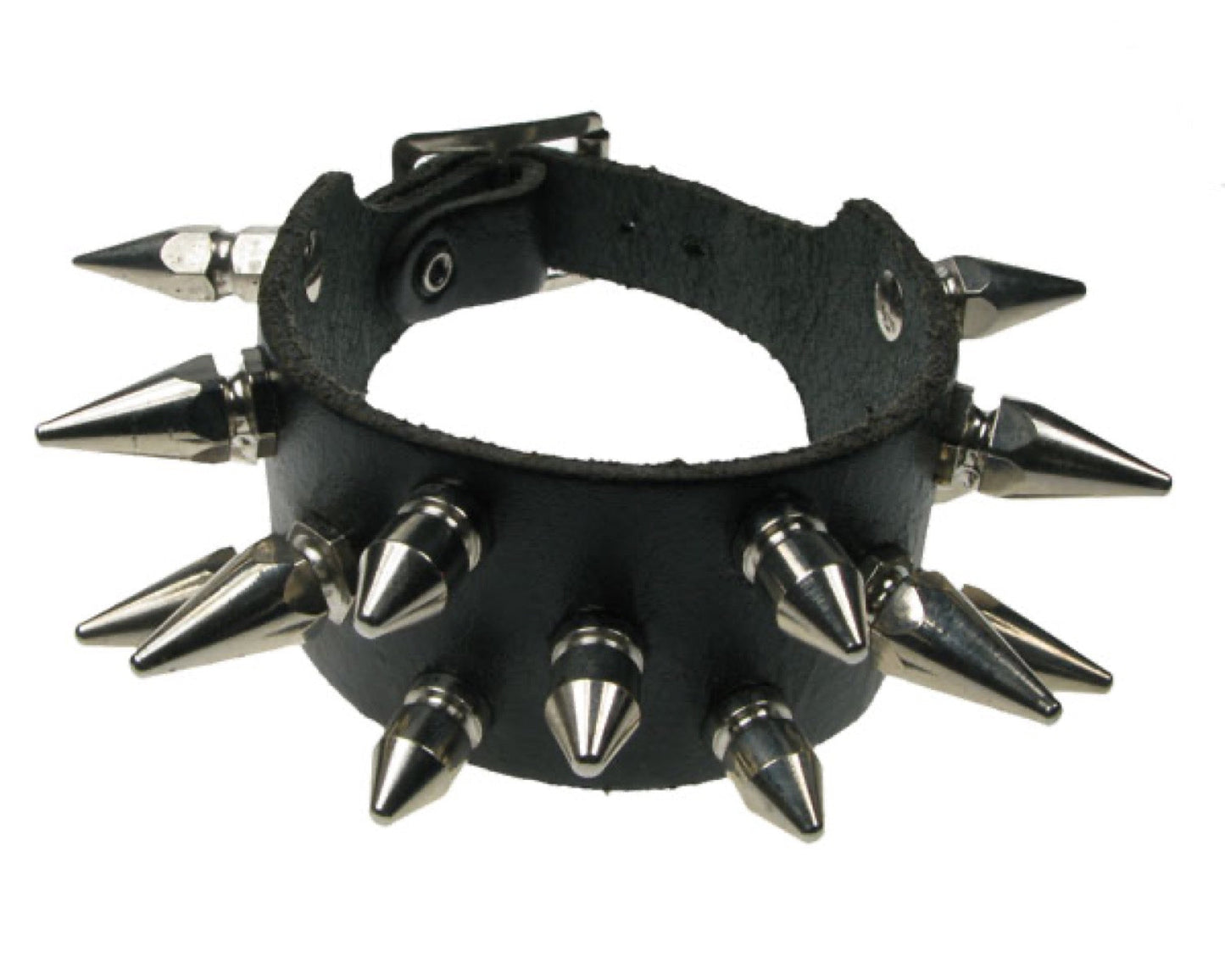 WB483 2 ROW WIDTH, SMALL AND MEDIUM HEXAGONAL SPIKE Leather Wristband - Black