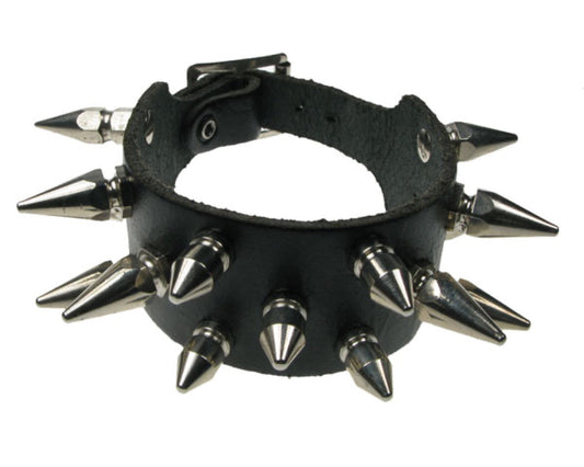 WB483 2 ROW WIDTH, SMALL AND MEDIUM HEXAGONAL SPIKE Leather Wristband - Black