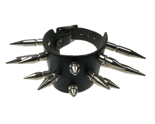 WB484 2 ROW WIDTH, Small, Medium and Large SPIKE ASSORTED Leather Wristband - Black