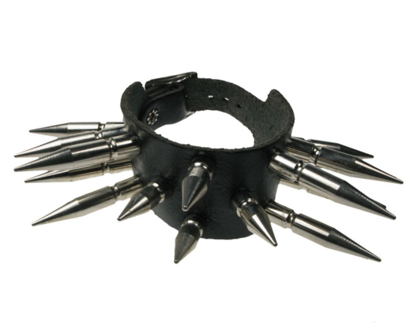 WB485 2 ROW WIDTH, Medium and Large SPIKE ASSORTED Leather Wristband - Black