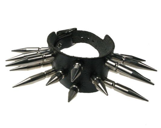 WB485 2 ROW WIDTH, Medium and Large SPIKE ASSORTED Leather Wristband - Black