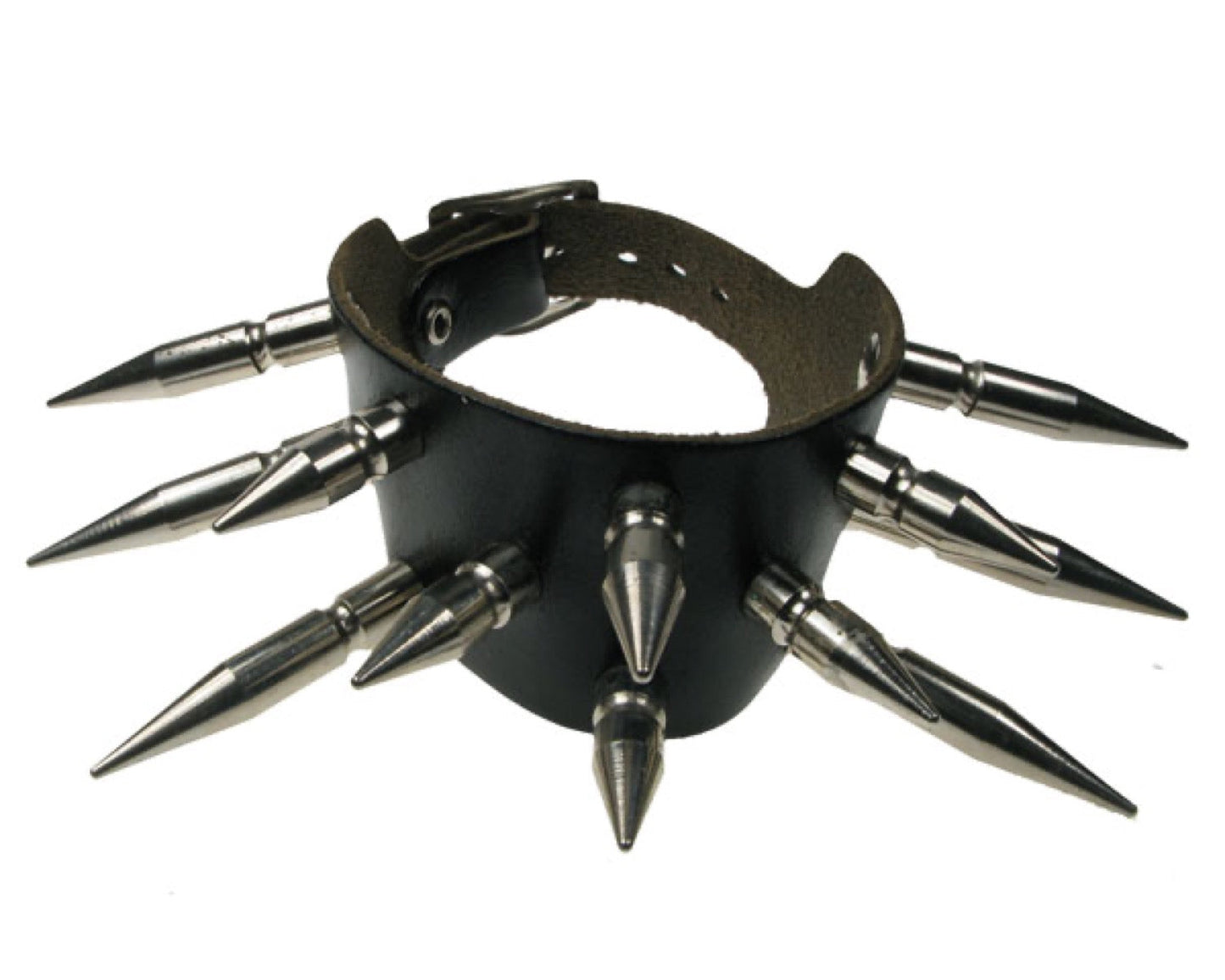 WB486 2 ROW WIDTH, Medium and Large SPIKE ASSORTED Leather Wristband - Black