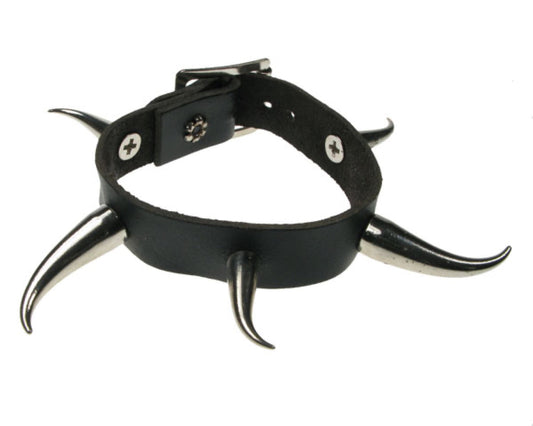 WB495 1 ROW Small and Medium TUSK Leather Wristband - Black