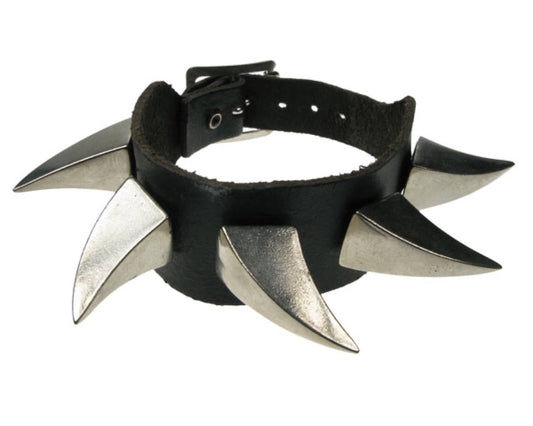 WB497 2 ROW MEDIUM CLAW Leather Wristband - Black