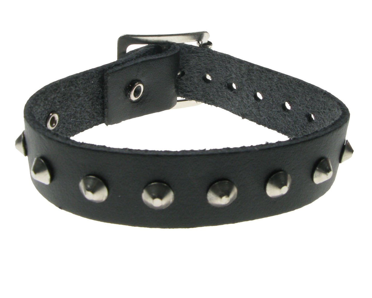 WB508 1 ROW SMALL CONICAL Leather Wristband - Black