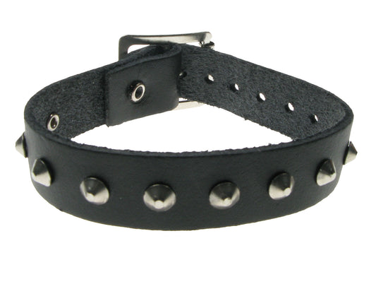 WB508 1 ROW SMALL CONICAL Leather Wristband - Black