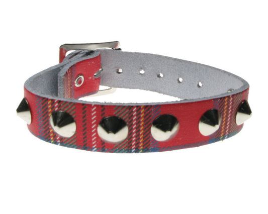 WB511 1 ROW TARTAN CONICAL Leather Wristband - Tartan