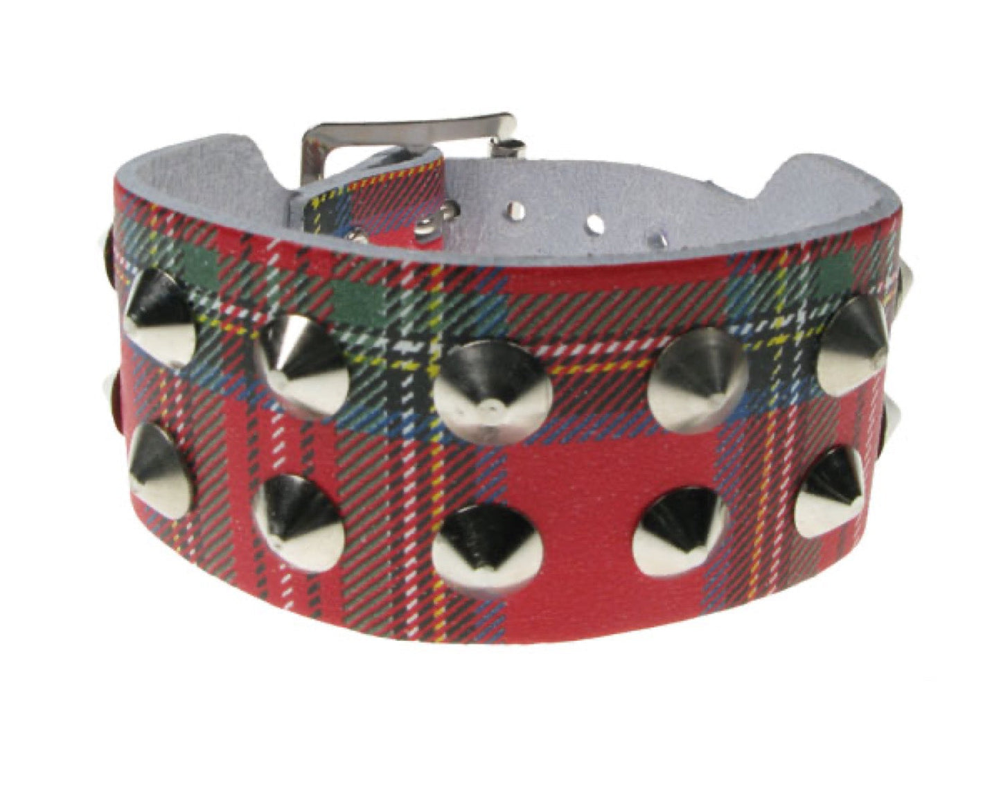 WB512 2 ROW TARTAN CONICAL Leather Wristband - Tartan