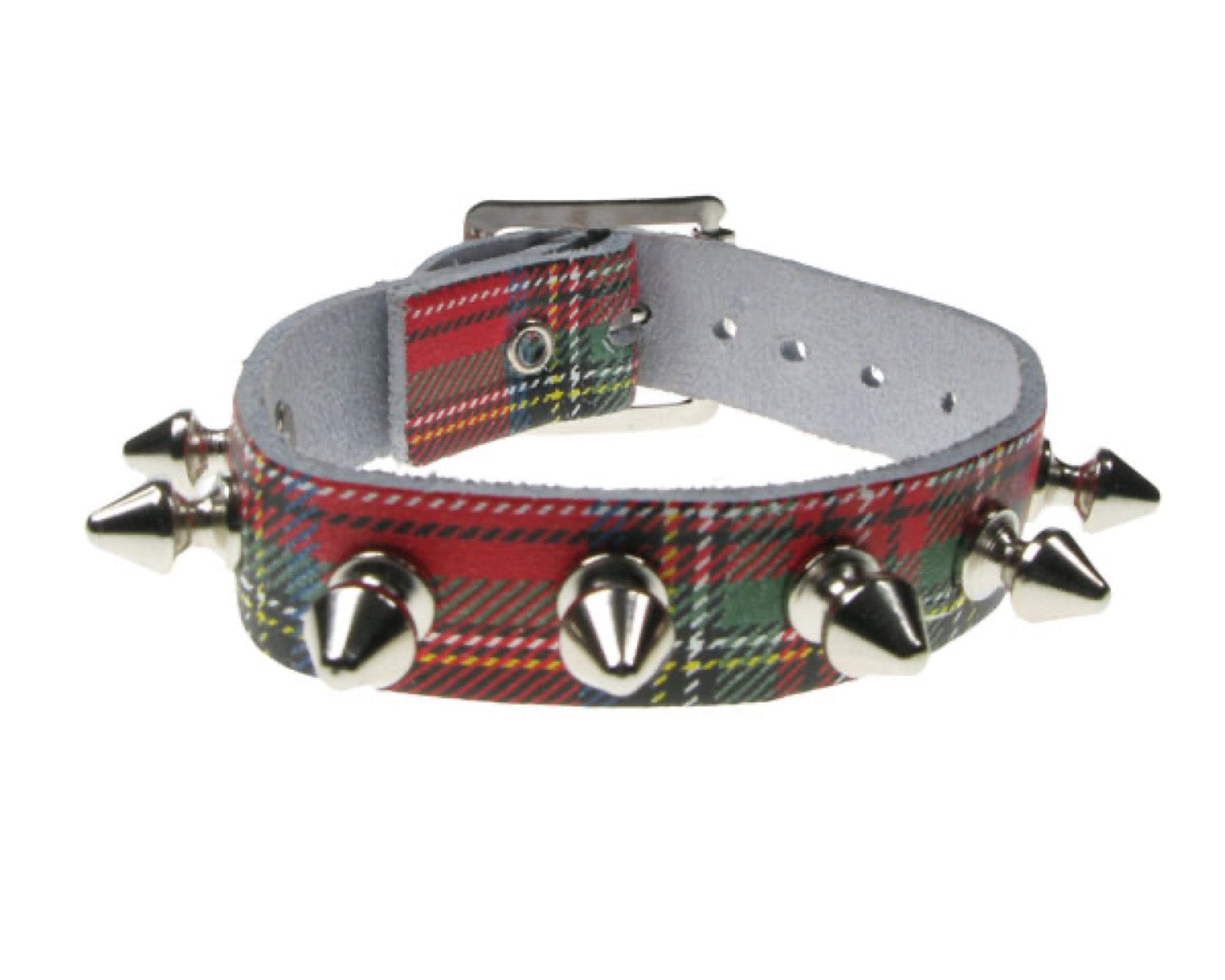 WB515 1 ROW TARTAN SPIKE  Leather Wristband - Tartan