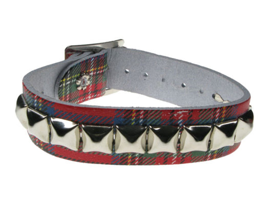 WB520 1 ROW 10mm Small Pyramid on TARTAN  Leather Wristband - Tartan