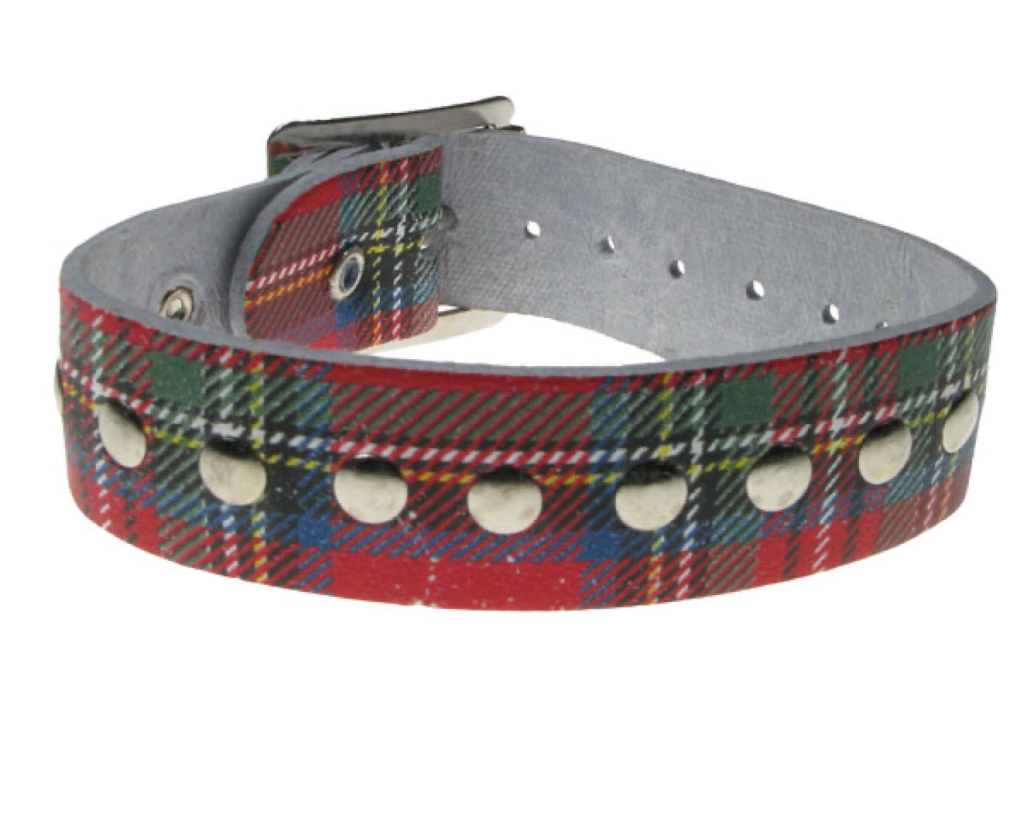 WB521 1 ROW TARTAN SMALL FLAT STUD Leather Wristband - TARTAN