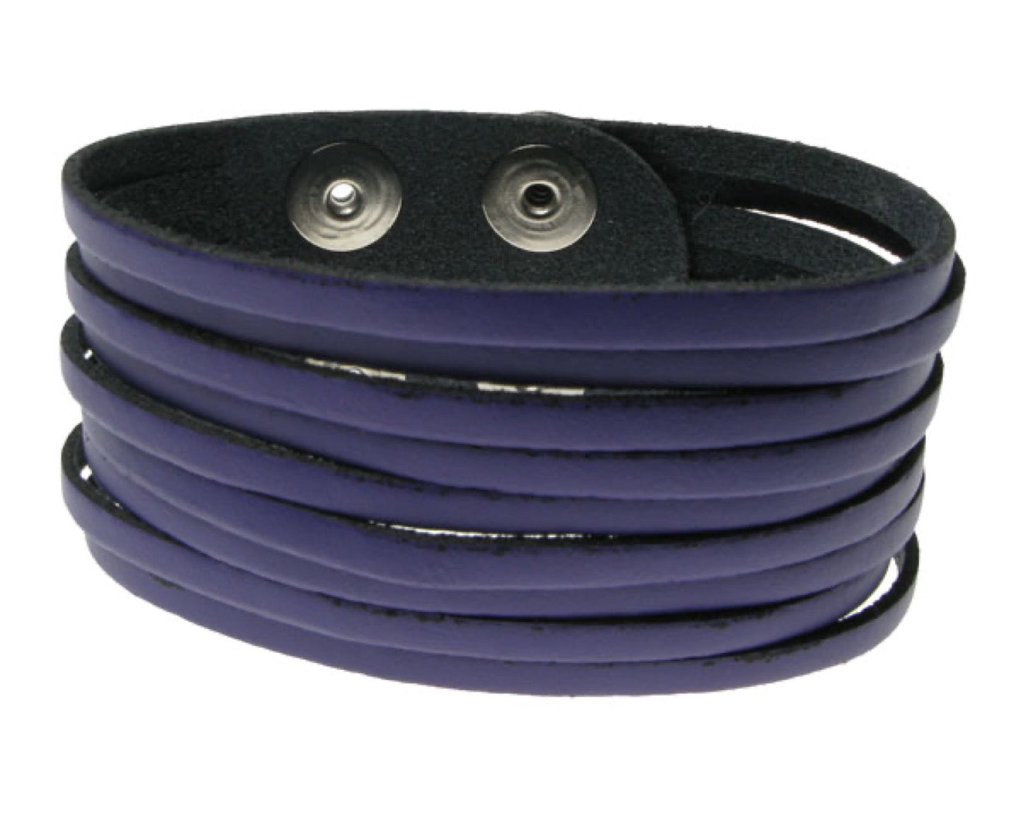 WB527 2 Row width PURPLE W/ CUTS IN MIDDLE Leather Wristband (Buttoned) - PURPLE