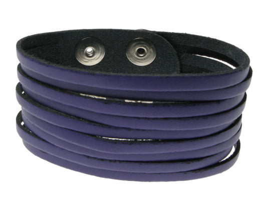 WB527 2 Row width PURPLE W/ CUTS IN MIDDLE Leather Wristband (Buttoned) - PURPLE