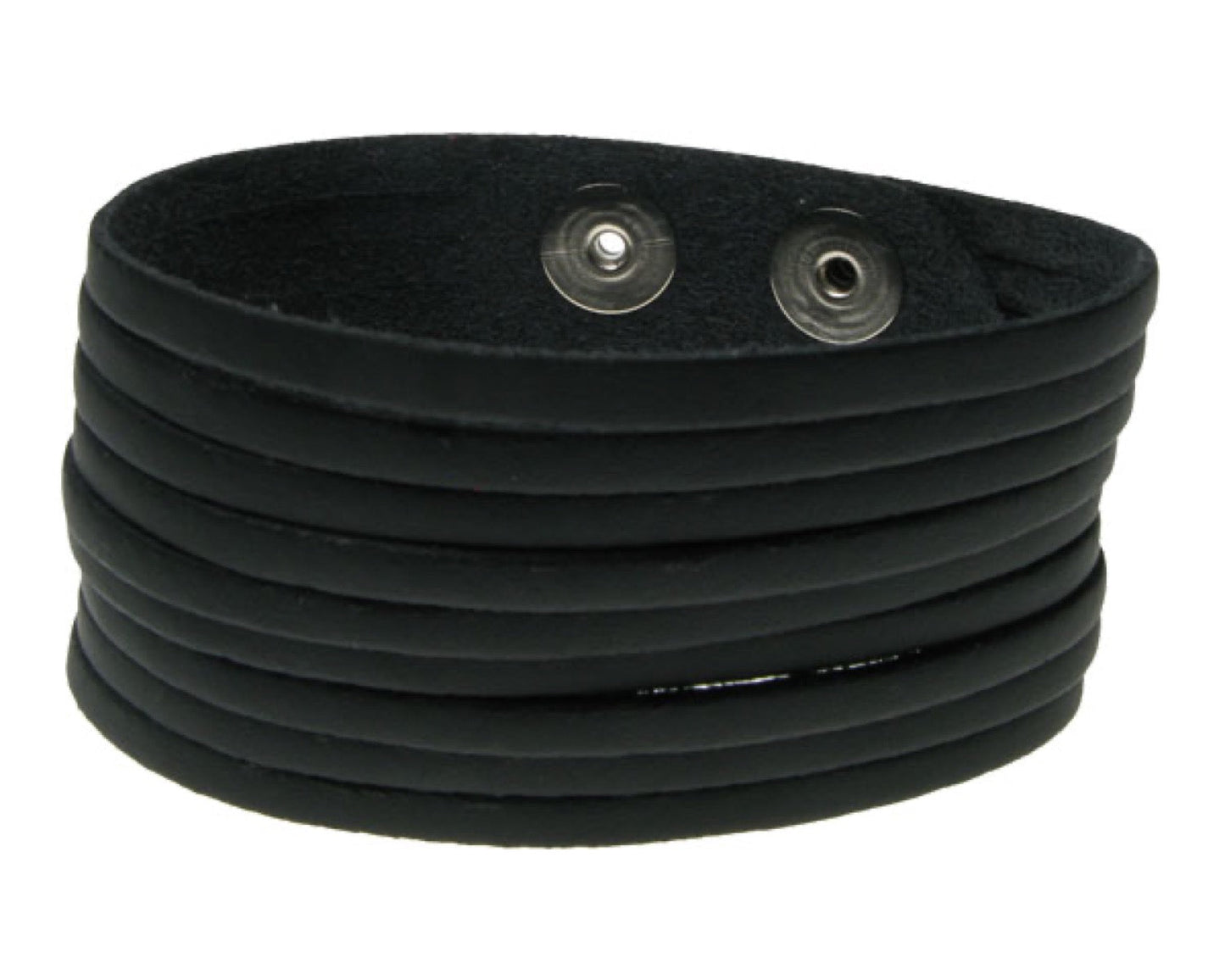 WB528 2 Row width BLACK W/ 9 CUTS IN MIDDLE Leather Wristband (Buttoned) - BLACK