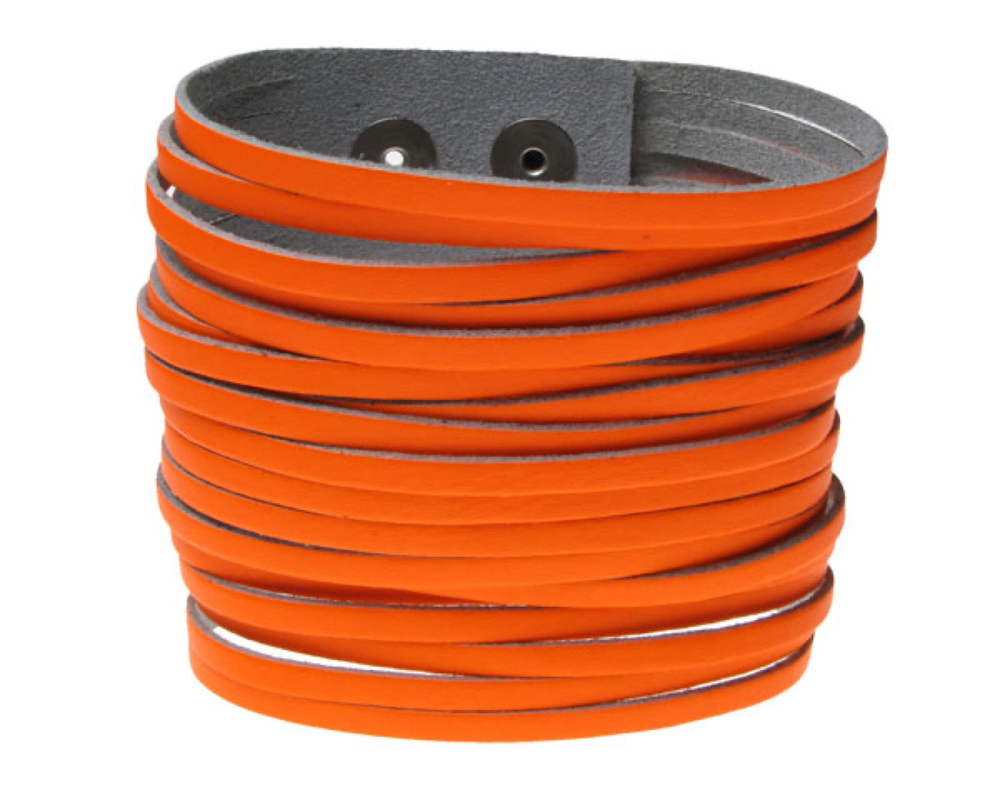 WB531 4 Row width F. ORANGE W/ 19 CUTS IN MIDDLE Leather Wristband (Buttoned) - F.ORANGE
