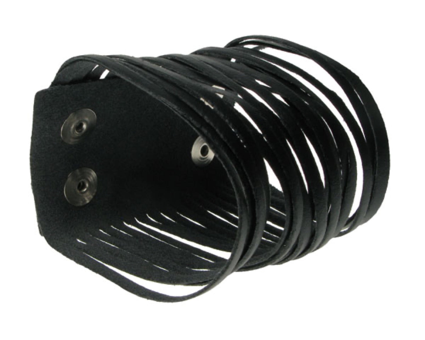 WB532 4 Row width BLACK W/ 19 CUTS IN MIDDLE Leather Wristband (Buttoned) - BLACK