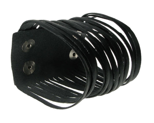 WB532 4 Row width BLACK W/ 19 CUTS IN MIDDLE Leather Wristband (Buttoned) - BLACK
