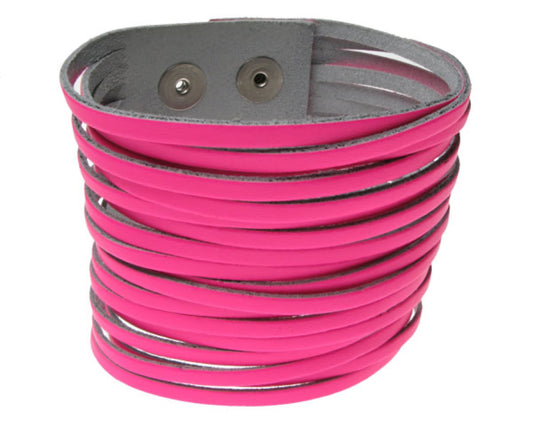 WB533 4 Row width F. PINK W/ 19 CUTS IN MIDDLE Leather Wristband (Buttoned) - F.PINK