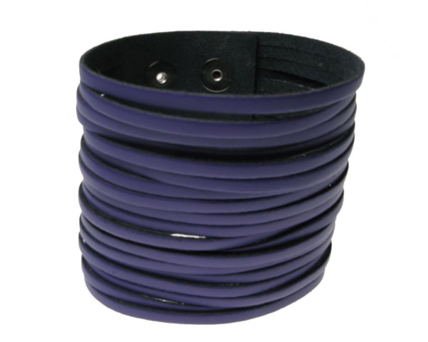 WB534 4 Row width PURPLE W/ 19 CUTS IN MIDDLE Leather Wristband (Buttoned) - PURPLE