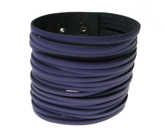 WB534 4 Row width PURPLE W/ 19 CUTS IN MIDDLE Leather Wristband (Buttoned) - PURPLE