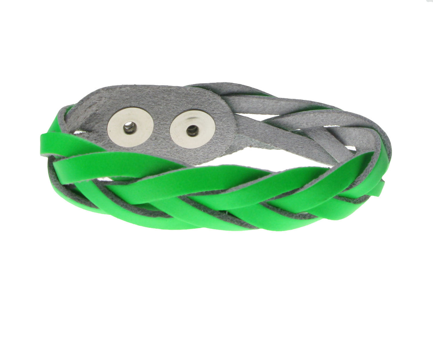WB536 F.GREEN WEAVED Leather Wristband (Buttoned) - F.GREEN
