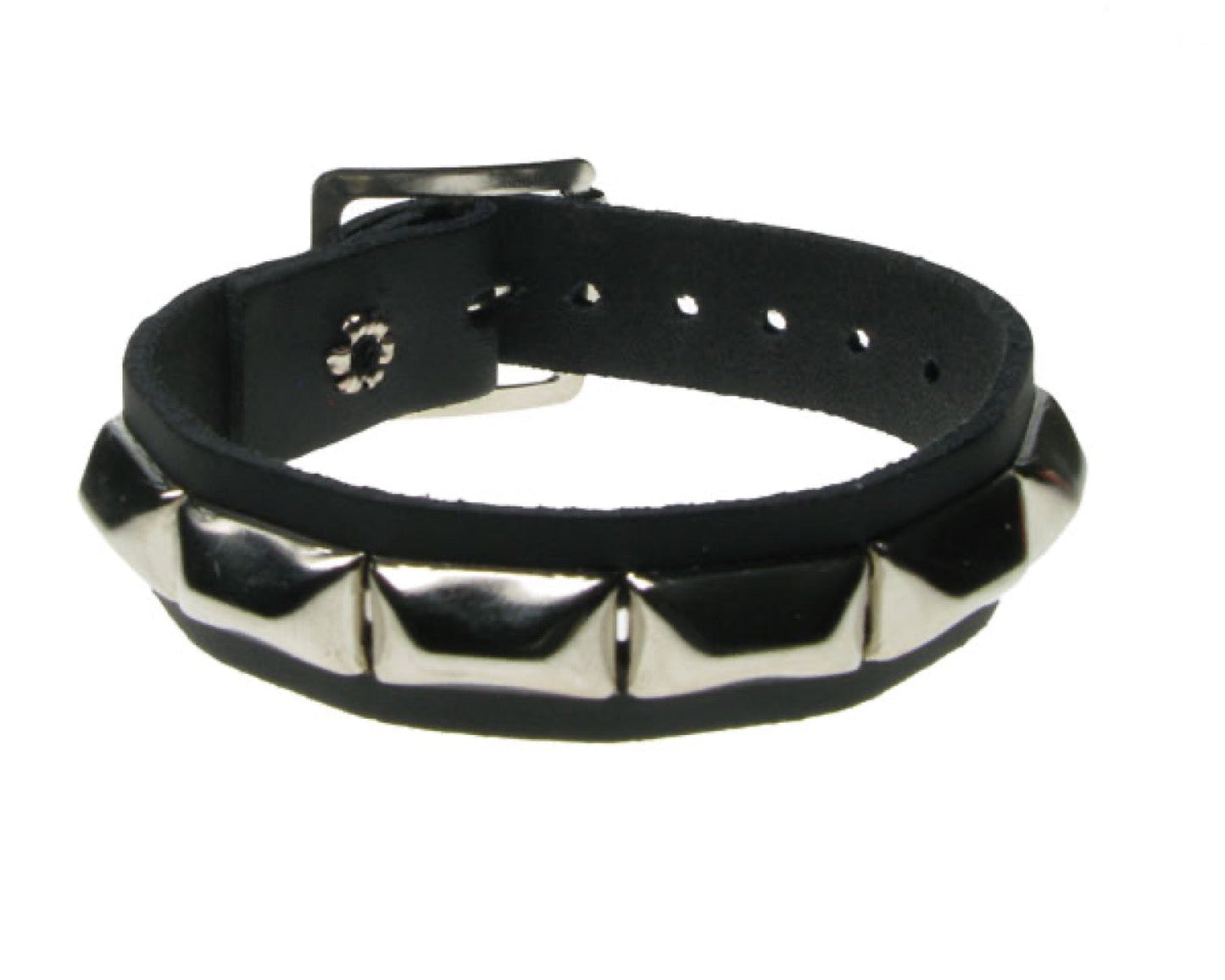 WB540 1 ROW SQUASHED PYRAMID Leather Wristband - BLACK