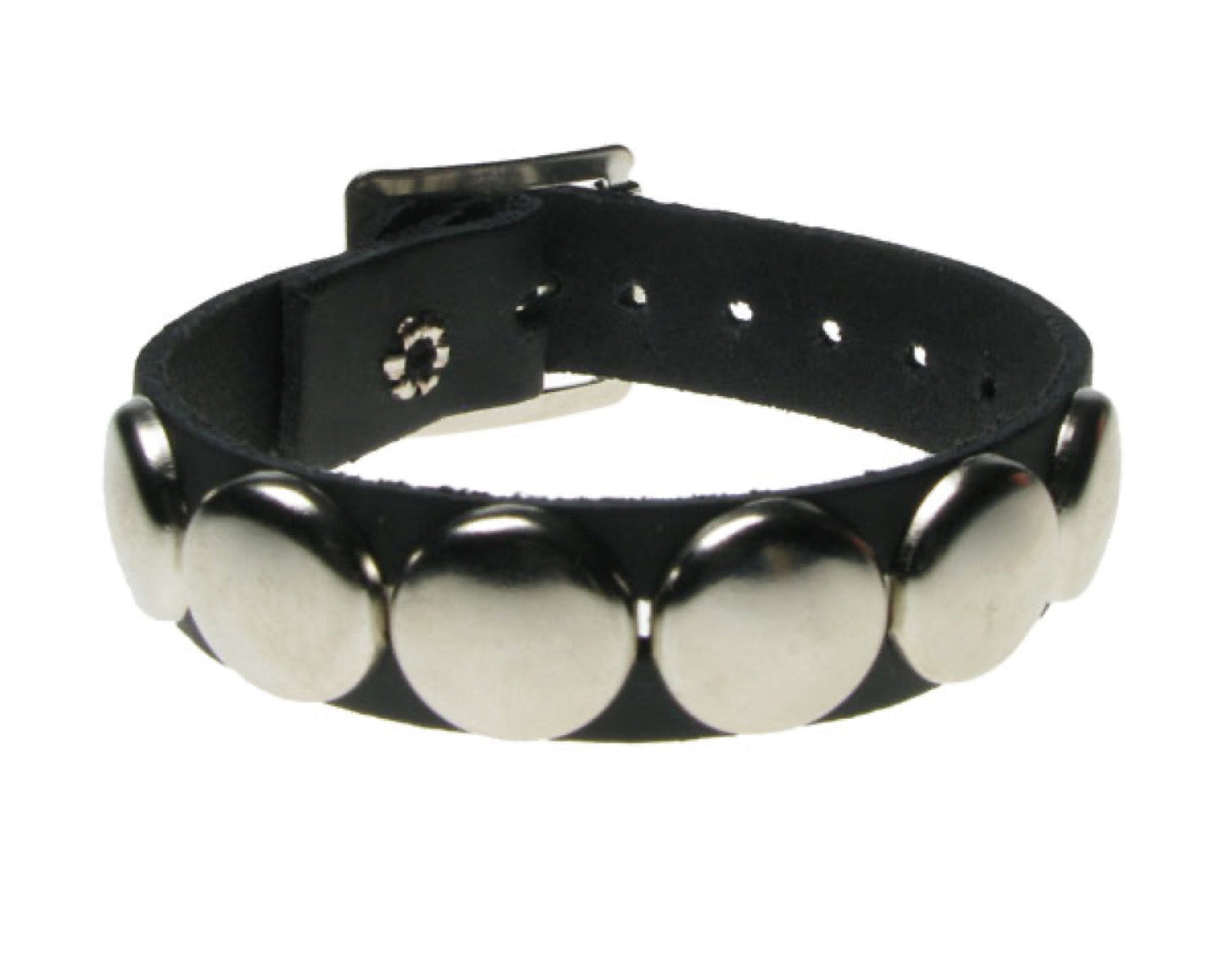 WB544 1 ROW CIRCLE FITTING Leather Wristband - BLACK
