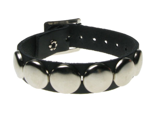 WB544 1 ROW CIRCLE FITTING Leather Wristband - BLACK