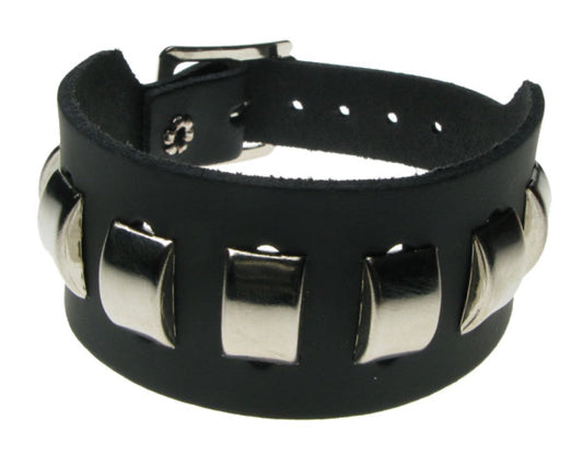 WB551 2 ROW WIDTH, 1 ROW CURVED RING Leather Wristband - BLACK
