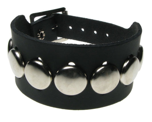 WB553 2 ROW WIDTH, 1 ROW CIRCLE FITTING Leather Wristband - BLACK