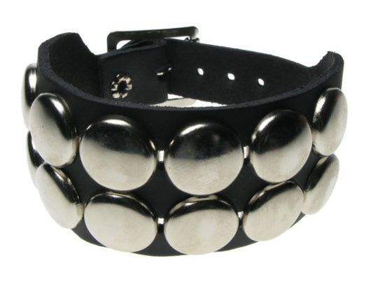 WB554 2 ROW CIRCLE FITTING Leather Wristband - BLACK