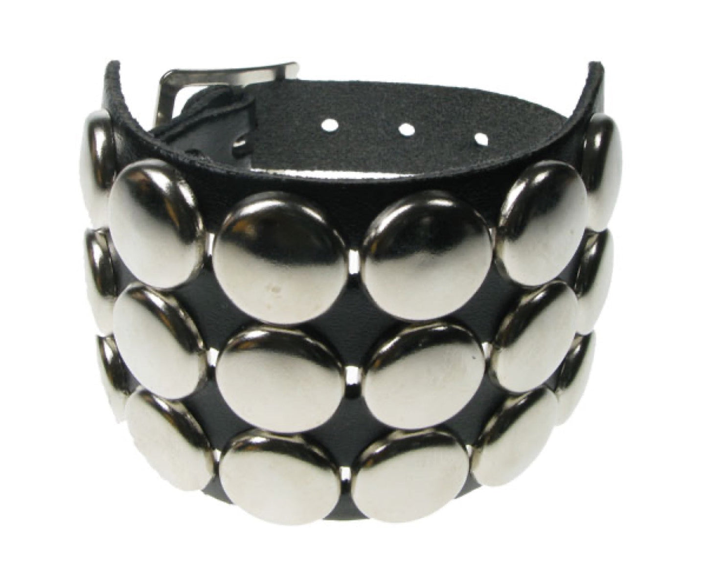 WB559 3 ROW CIRCLE FITTING Leather Wristband - BLACK