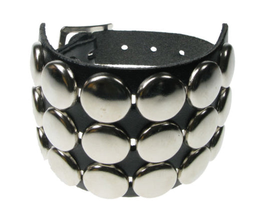 WB559 3 ROW CIRCLE FITTING Leather Wristband - BLACK