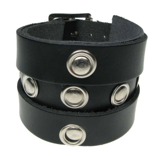 WB564 3 Row Width Circular fitting in cross design - BLACK Leather Wristband