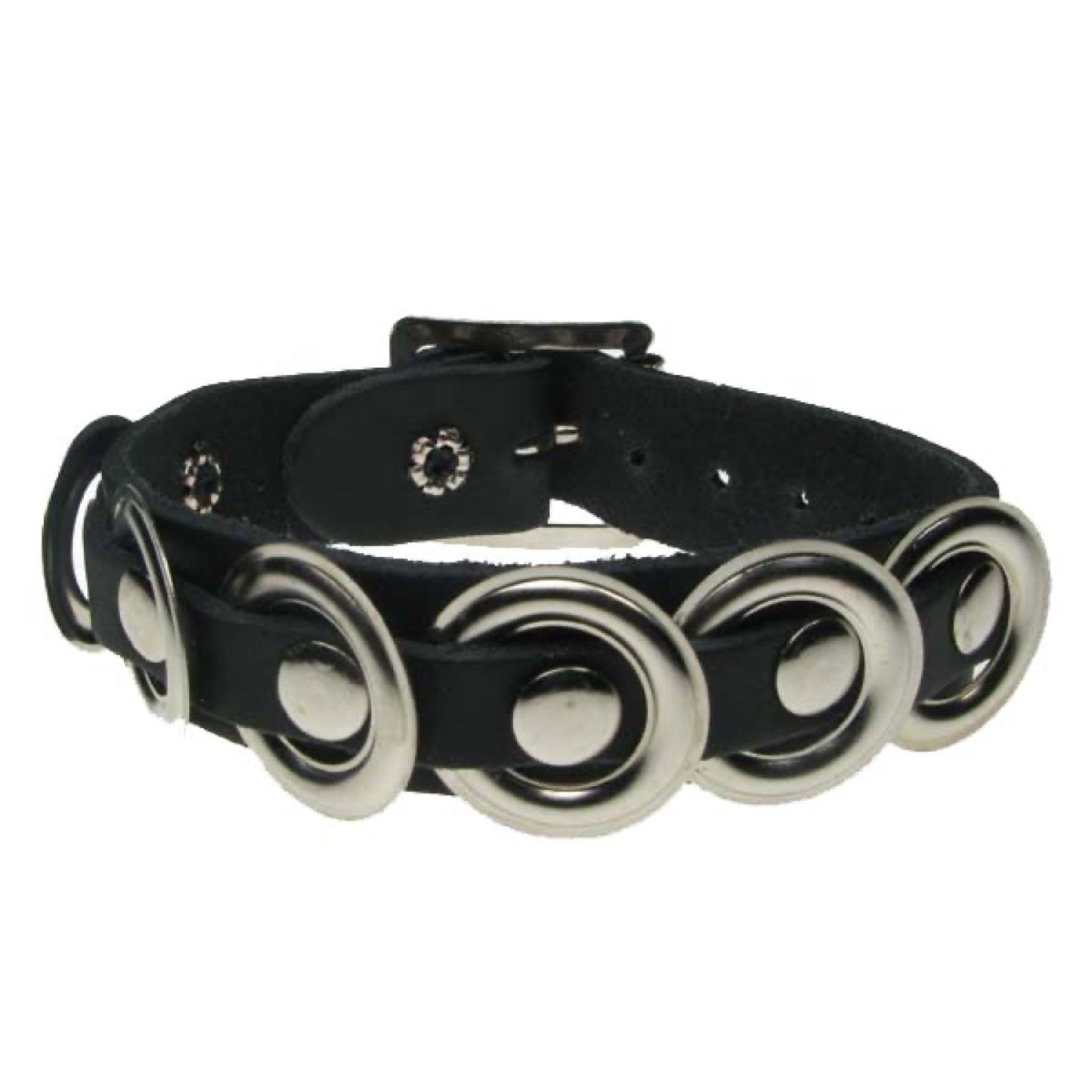 WB567 1 Row Width Riveted strip & half eyelet - Black  Leather Wristband