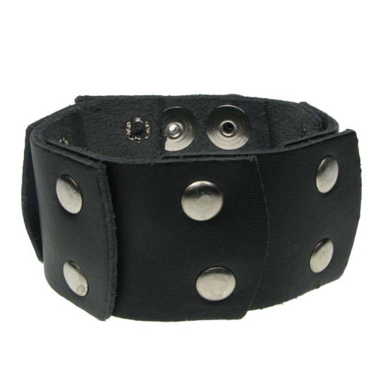 WB574 2 Row riveted patches (Buttoned) Leather Wristband