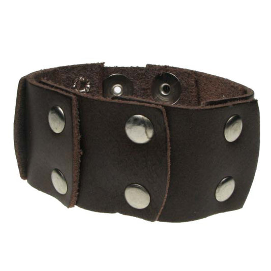 WB575 2 Row riveted patches (Buttoned) Leather Wristband