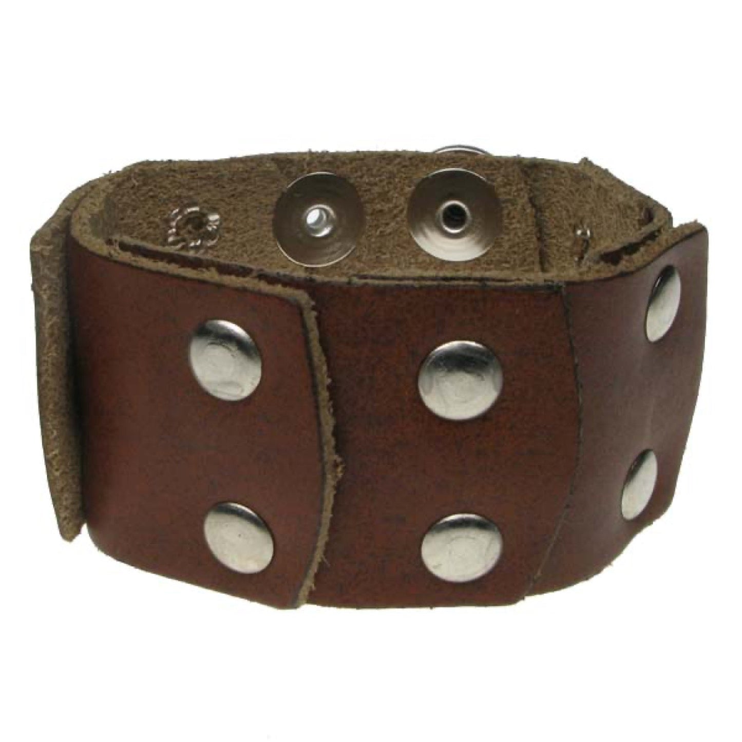 WB576 2 Row riveted patches (Buttoned) Leather Wristband