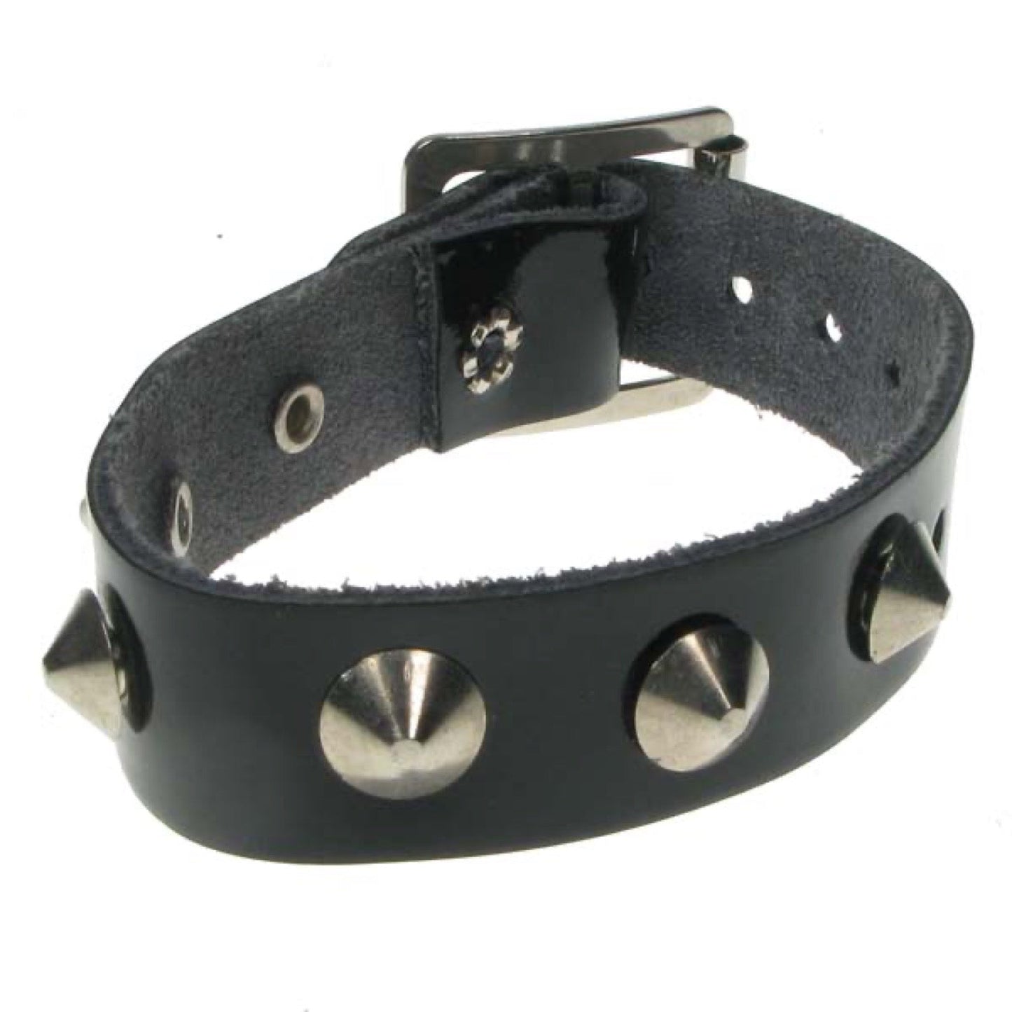 WB598 1 Row Conical Leather Wristband - Black