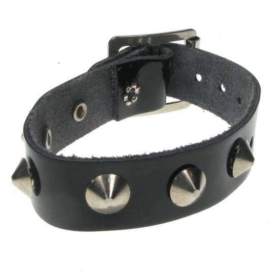 WB598 1 Row Conical Leather Wristband - Black