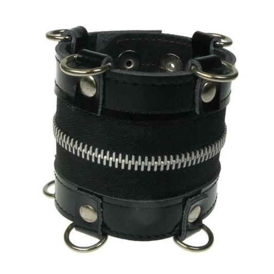 WB604  wristband with d rings and zip Leather Wristband