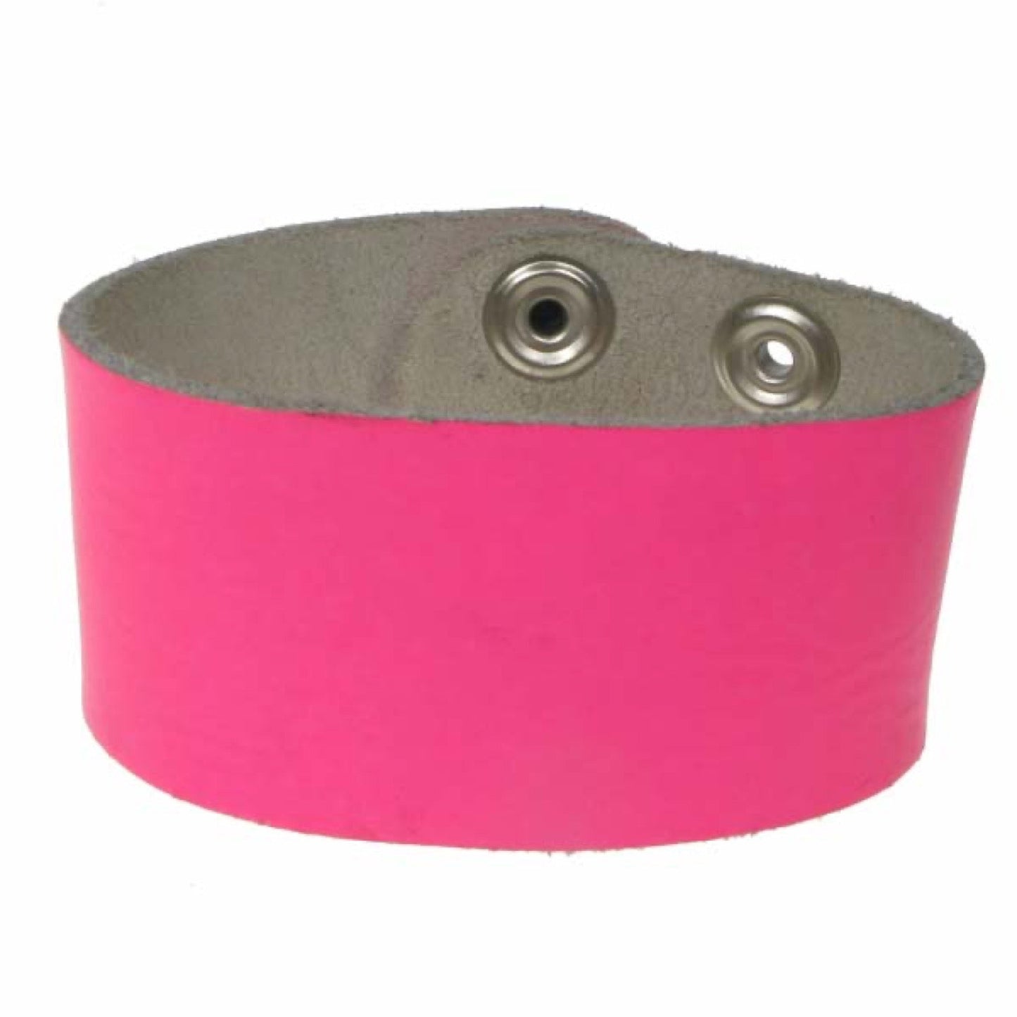 WB607 3 Row width Florescent pink buttoned wristband Leather Wristband - F.Pink